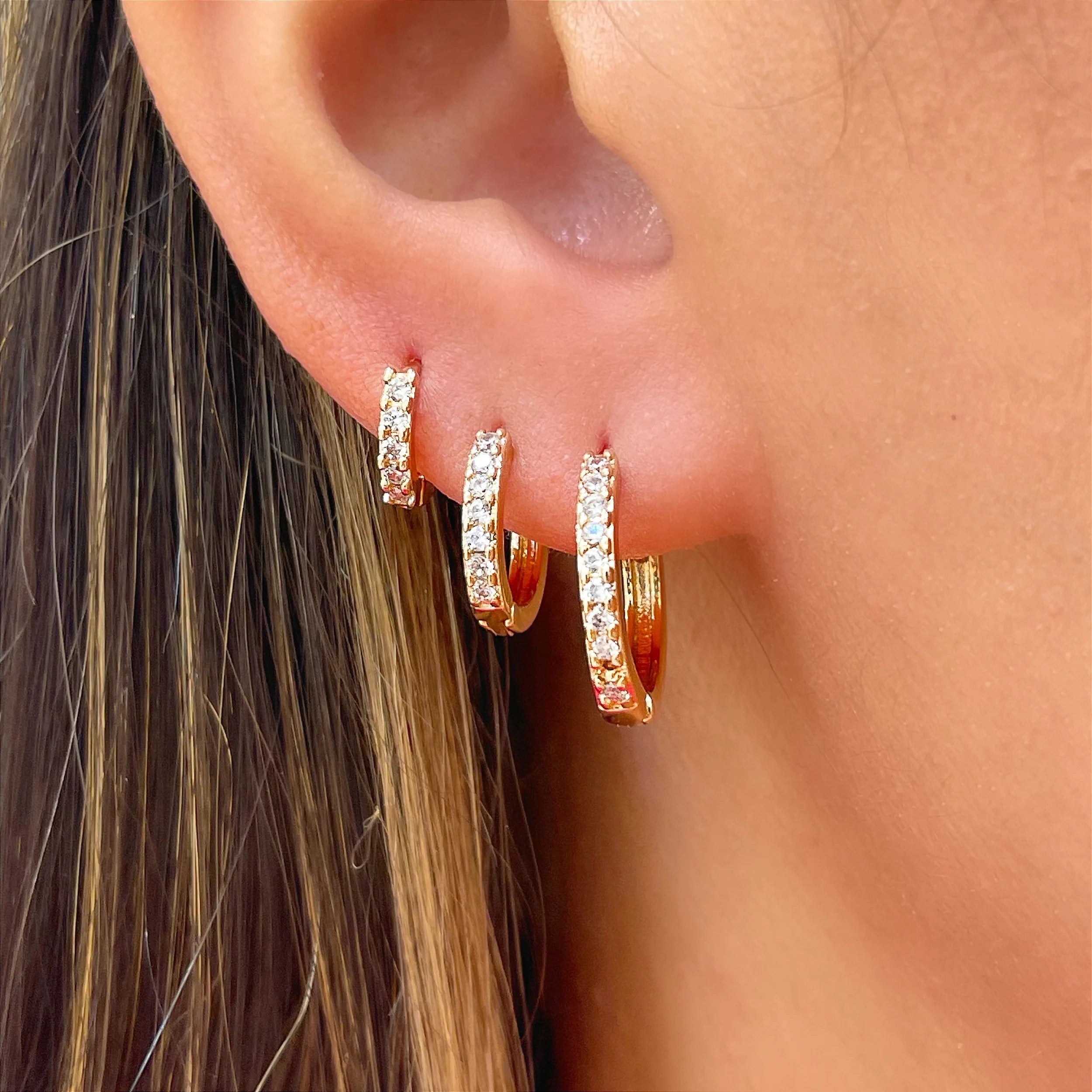 3Pcs/Set Trendy Zircon Round Clip Earrings for Women Jewelry Wholesale