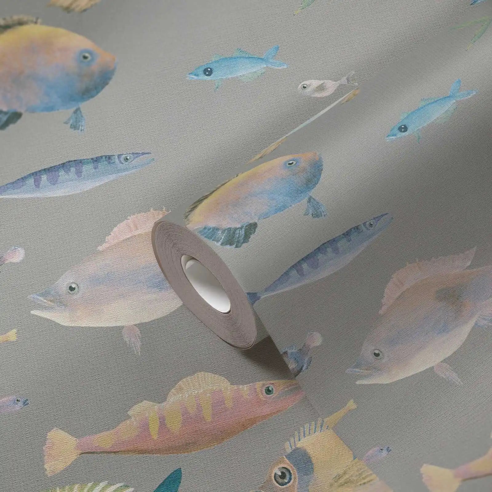 Made in Germany - Wallpaper rolls Pisces Grey Blue Yellow - Non Woven Vinyl - Wallpaper Animal for Walls - 1005 x 053 m