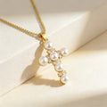 QIKU Christian Classic Imitation Pearl Zircon Cross Pendant Necklace 18K Gold Plated Copper for Women Gift