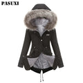 PASUXI 2025 Winter Women's Coats Snow Coat Hooded Fur Collar Thick Section Warm Winter Long Sleeve Coat Shell