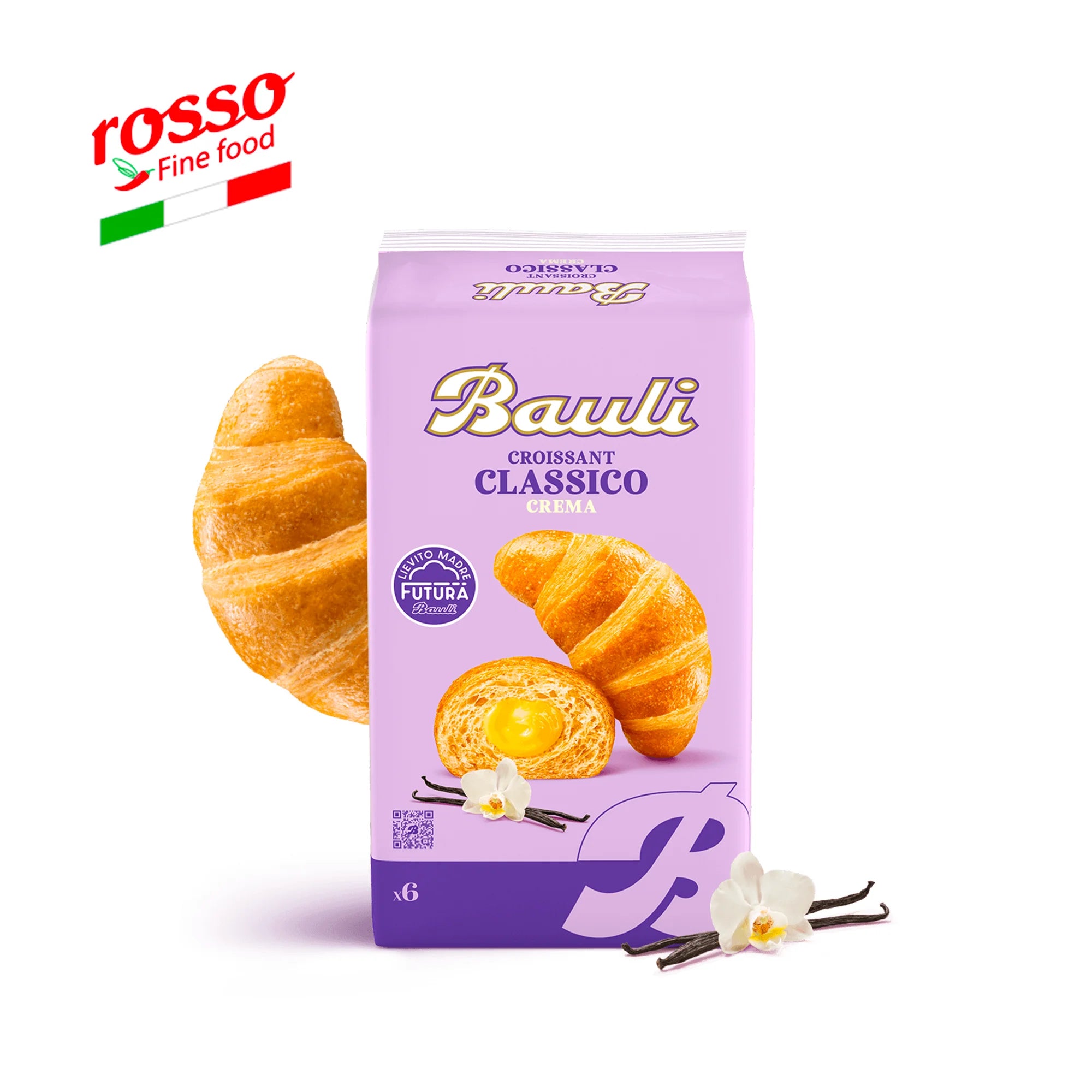 Bauli Sweet Classic Cream Croissant 6x50g (300g) Vanilla Baked Pastry-Kosher & HACCP Certified 24 Months Shelf Life Made Italy