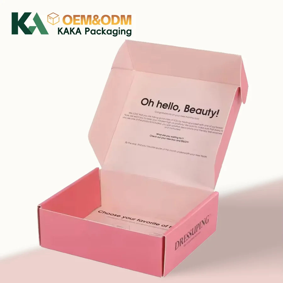 Custom Logo Pink Kraft Box Paper Cardboard Mailer Shipping Gift Packing Mailing Boxes for Clothing Dress Packaging by KAKA MegaBDM