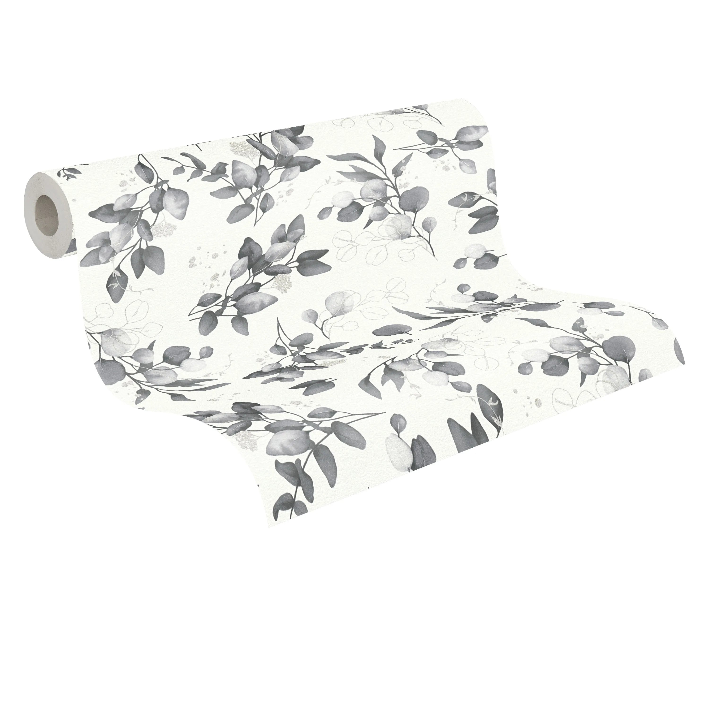 Made in Germany Modern Hotel Bathroom Wallpaper Rolls Floral White Black Grey Silver Non Woven 10.05x0.53m Highly Wash-Resistant