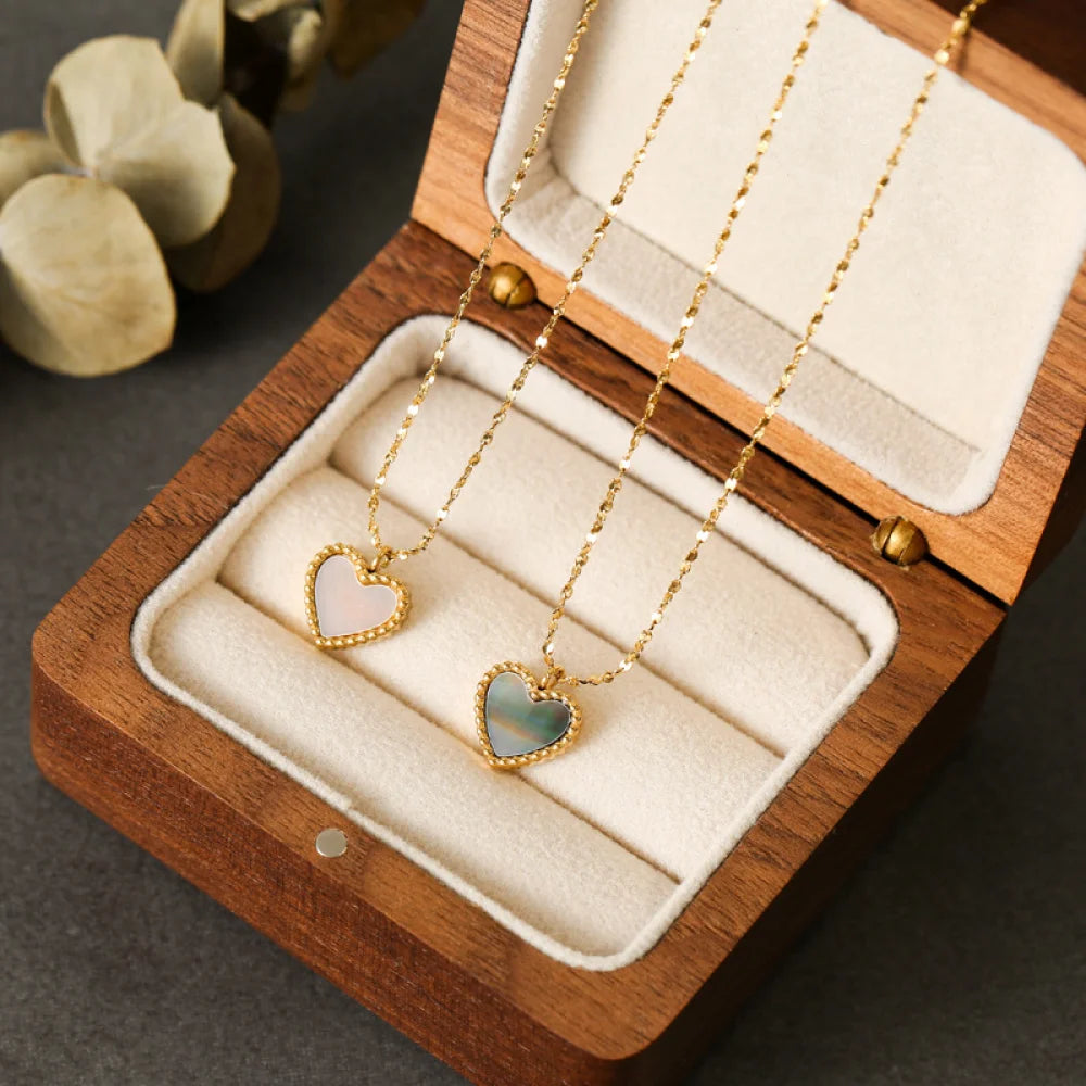 Boho Style Heart Shell Pendant Necklace Stainless Steel Fashion Jewelry Pendant Necklace for Women