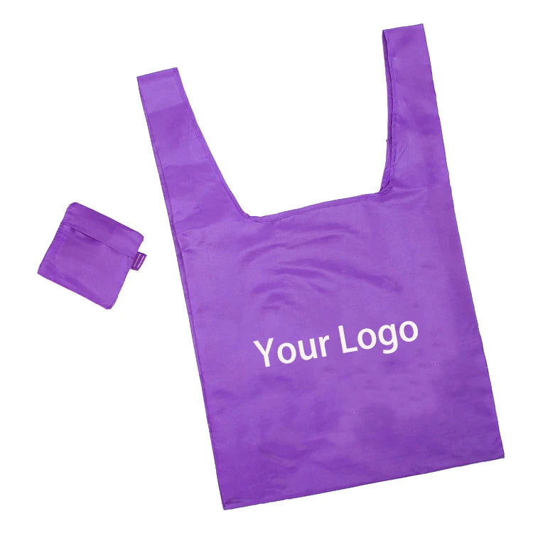 Custom Eco-friendly Carry Packaging Reusable Portable Polyester Tote Foldable Recycle Shopping Grocery Reusable Bag logo