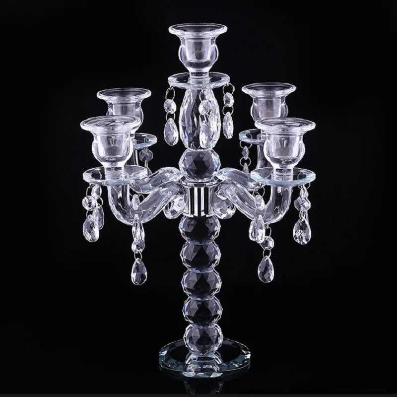 Holiday Party Table Centerpieces Crystal Candle Holder Modern Home Ornament Multi-head Clear Glass Candle Holder