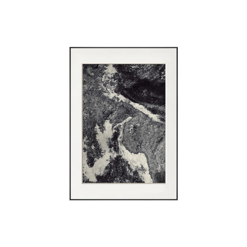 Modern Simple Abstract Watercolor Painting Black and White Marble Texture Wall Art for Living Room