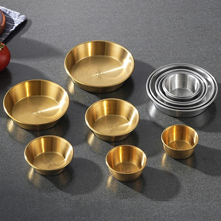 Wholesale Gold Silver 304 Stainless Steel Condiment Seasoning Serving Dishes Sauce Dipping Bowls for Home Restaurants