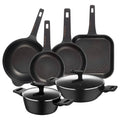 Cookware Set with 2 Saucepans 2028cm in Forged Aluminum + 2 Frying Pans 2024cm + Grill Pan 28x28cm + Wok 30cm in Cast
