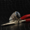 Wholesale Azuris VALKH1047 925 Sterling Silver Men's Ottoman Style Ring Natural Aqeeq Stone Turkey