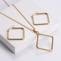 Fine Unique Women Fashion 18k Gold PVD Plated Geometric Square Pendant Necklace Hoop Earrings 316L Stainless Steel Jewelry Set