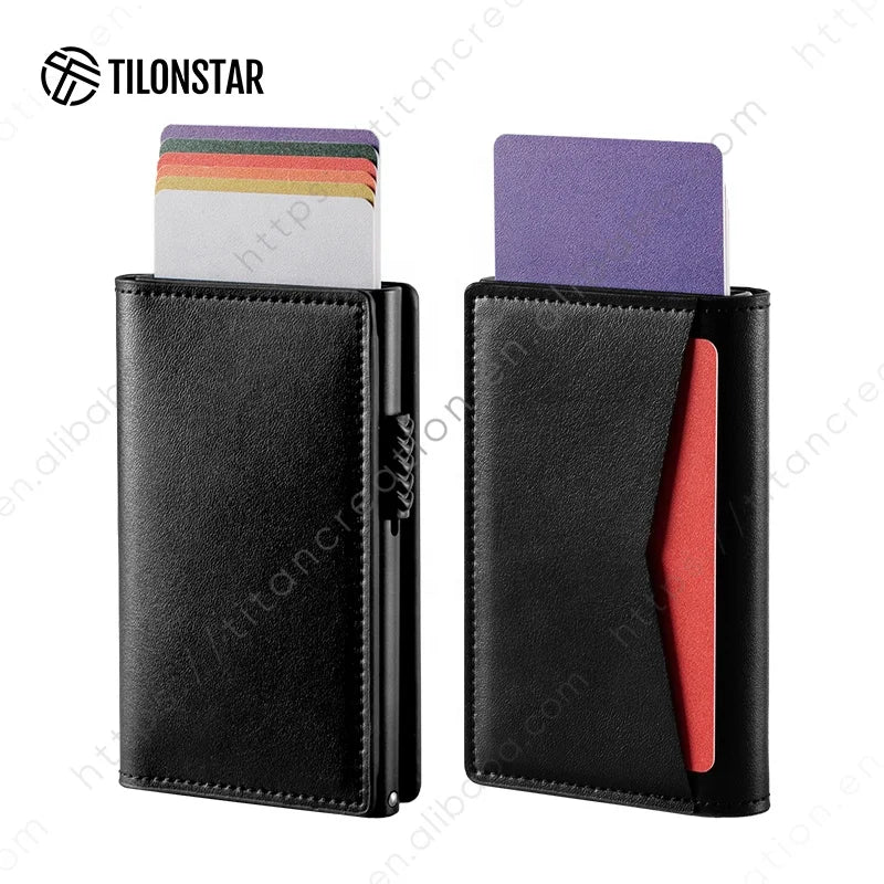 TILONSTAR TG305 Custom Minimalist Pop up Wallet RFID Safe Slide Business Credit Card Holder for Mens