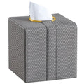 MAVOBO Gold Button Woven Pattern Tissue Box Decorative Napkin Holder PU Leather Square Woven Tissue Box Holder