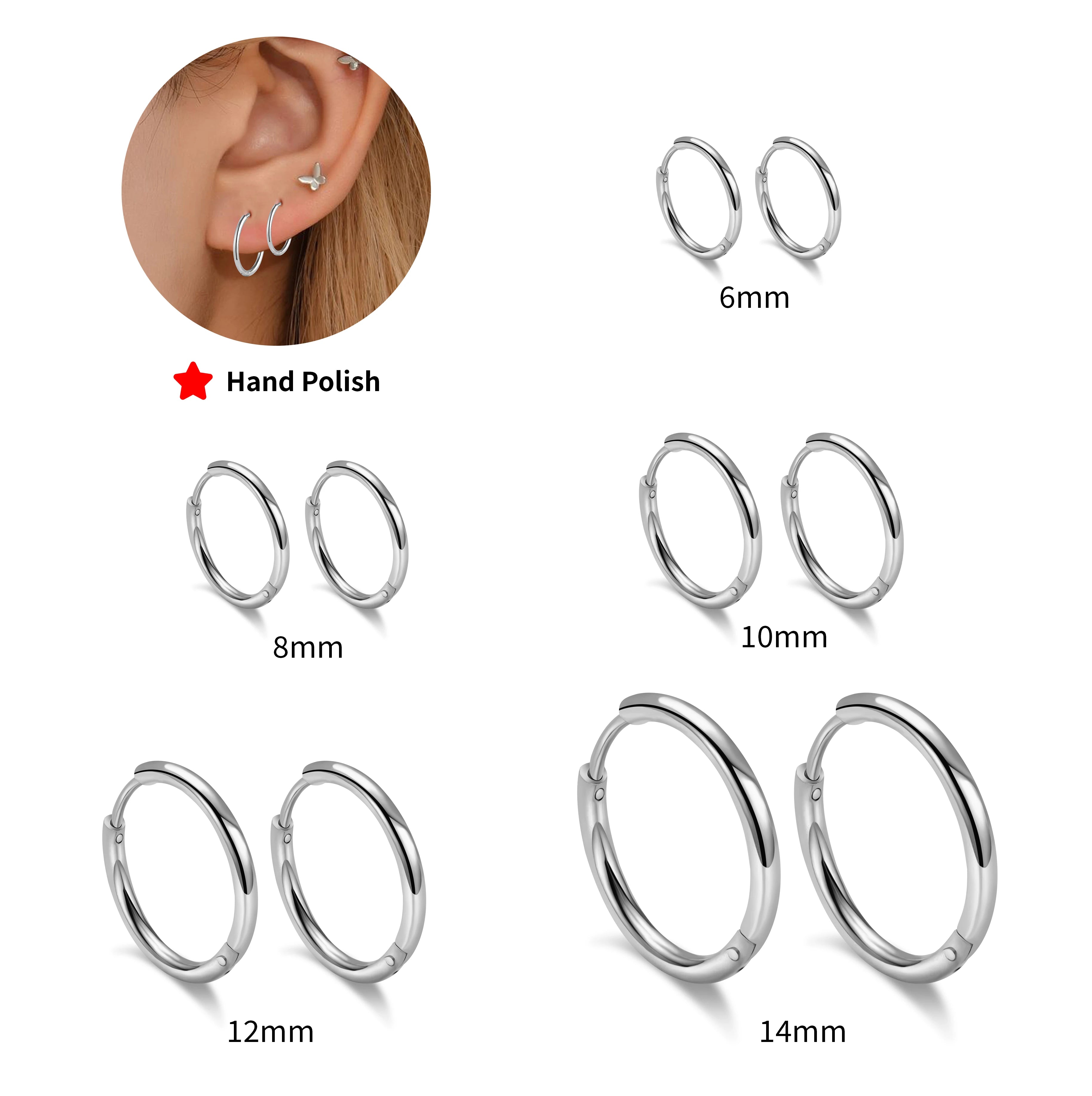 HOVANCI Handpolish Small Hoop Everyday Earrings for Multiple Piercings Stainless Steel Non Tarnish Huggie Hoop Earrings Kids
