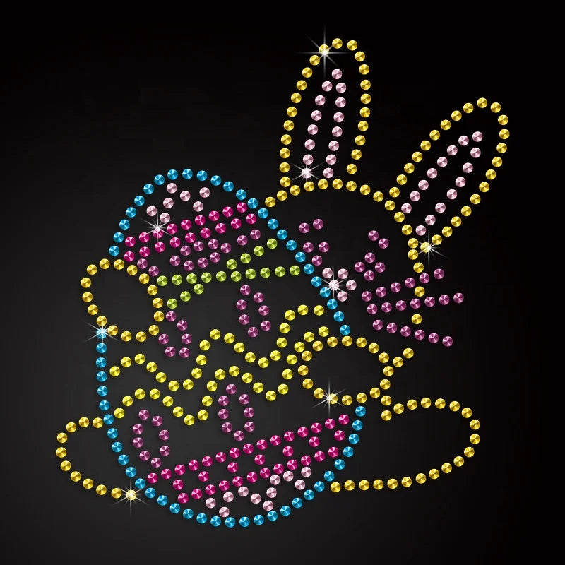 2024 New Arrivals Easter Rhinestone Iron on Design Designer Rhinestone Heat Transfers