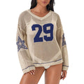 Men's Vintage Summer Beach Pullover Oversized Striped Knit Top Letter O-Neck Hollow Mesh Cover Long Sheer Sleeves Worsted