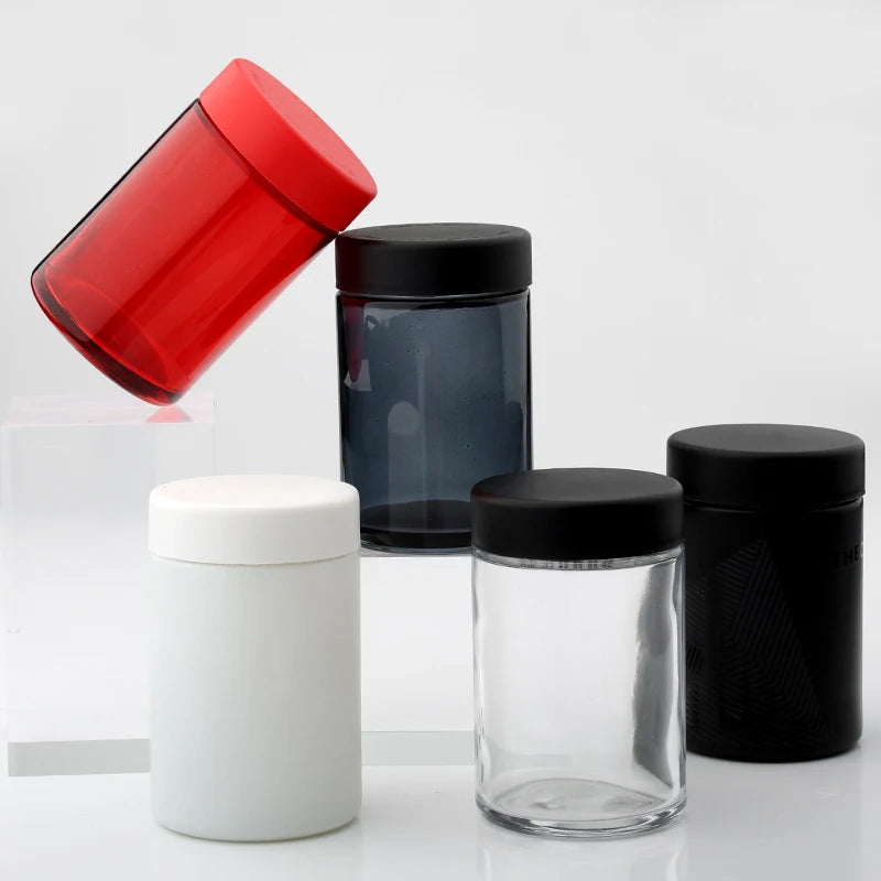 1oz 6oz UV Smell Proof Amber Green Black Clear Mason Plastic Aluminum Air Tight Glass Condiment Storage Spice Jars Lids