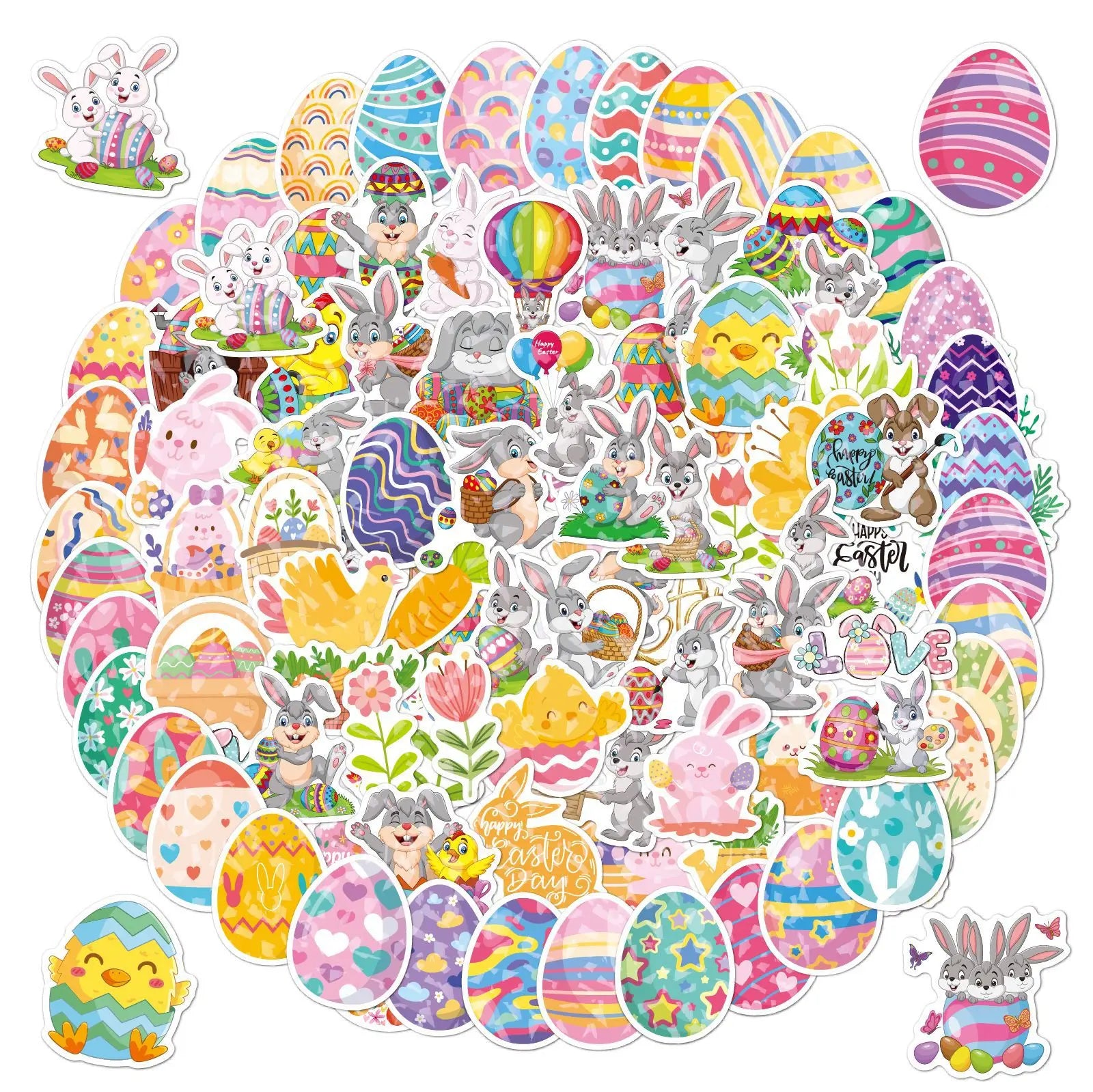 50Pcs Factory Ready Ship Easter Cartoon Holographic Laser Adhesive Waterproof Custom Vinyl Stickers for Candle Craft