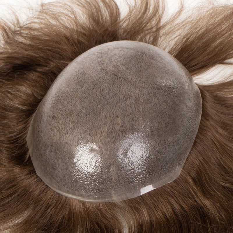 6Inch Pu SKIN Injection Thin Skin PU Men's Toupee: 0.12mm Durable Indian Human Hair Wig - Capillary Prosthesis Hair Replacement