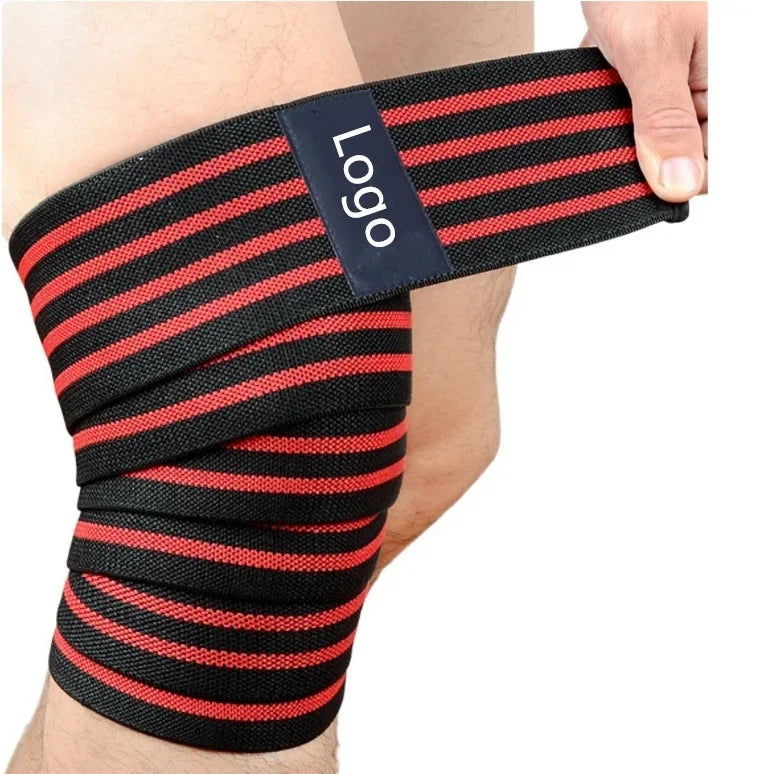 Elastic Knee Compression Support Wraps for Weightlifting Powerlifting & Fitness Adjustable Leg Bandage Pain Relief