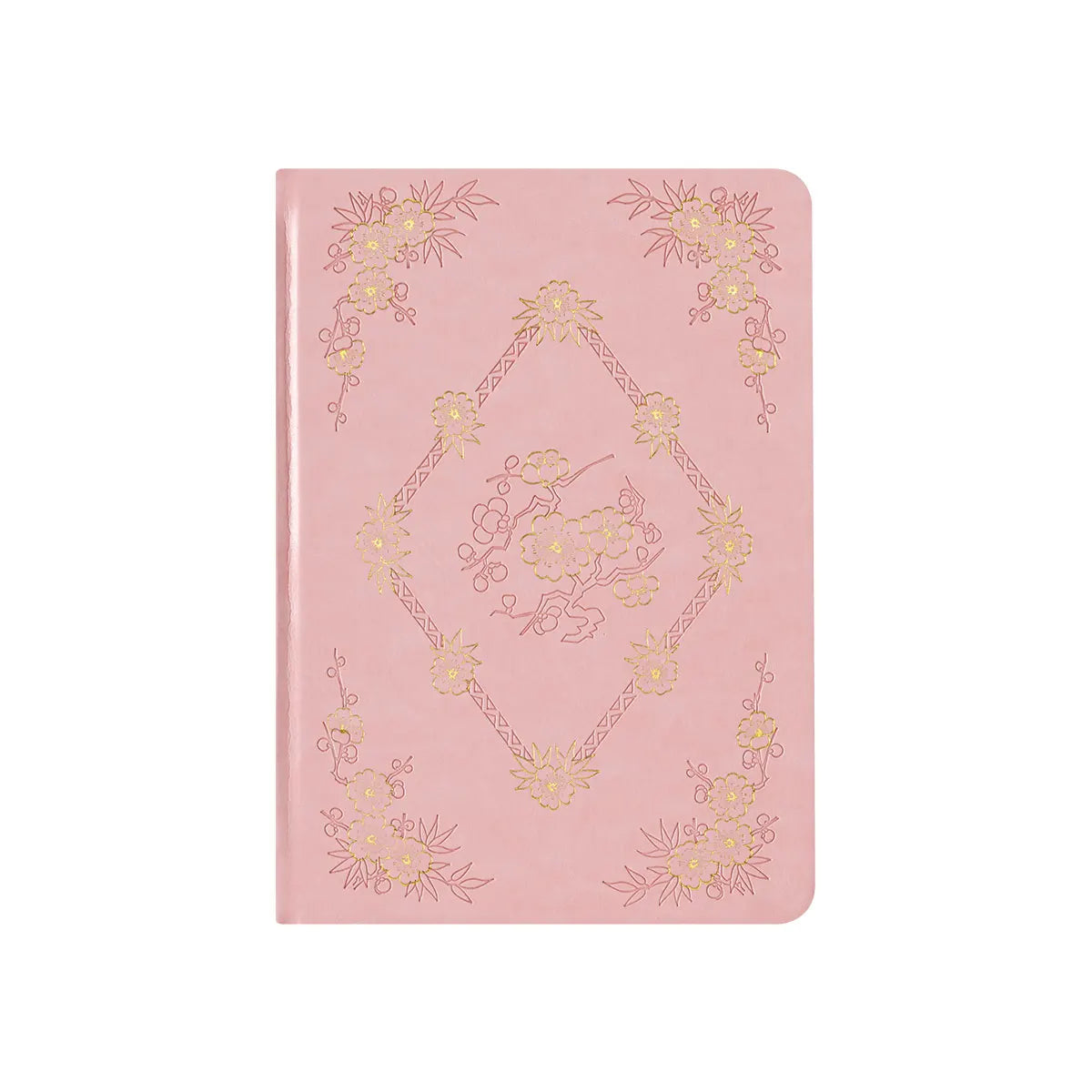 LABON A5 Sakura Notebook PU Leather Gold Foil Debossed Cover Silver Edge Dot Grid Journal with Ribbon and Elastic Band