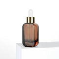 30ml Glass Brown Amber Flat Skin Care Serum Dropper Bottle Luxury with White Dropper Cap Thick Bottom and Packing