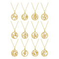 12 Zodiac Signs White Mother of Pearl Shells Disc Pendant Necklace 18K Gold Plated Zodiac Signs Coin Charm Necklace for Women MegaBDM