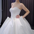 Jancember 231119 Simple Strapless Ruched Arabic Satin Bridal Wedding Gowns Dresses