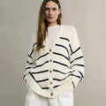 2025 Autumn Winter New Cross-Border EU/US Women's Cardigan - Cotton Stripe V-Neck Fashion Knit Sweater Open Front Top