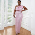 Long Bow Sequin Pink Sexy Off Shoulder Bodycon Plus Size Ladies Dress