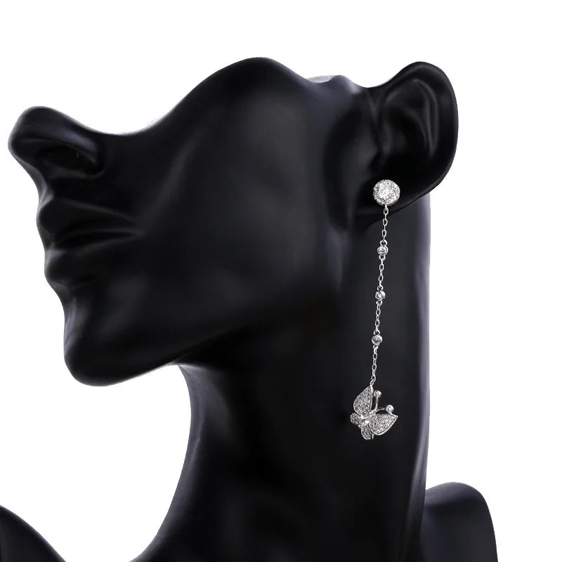 Wholesale Wedding Crystal Fashion Jewelry Long Tassel Rhinestone butterfly Earrings Women