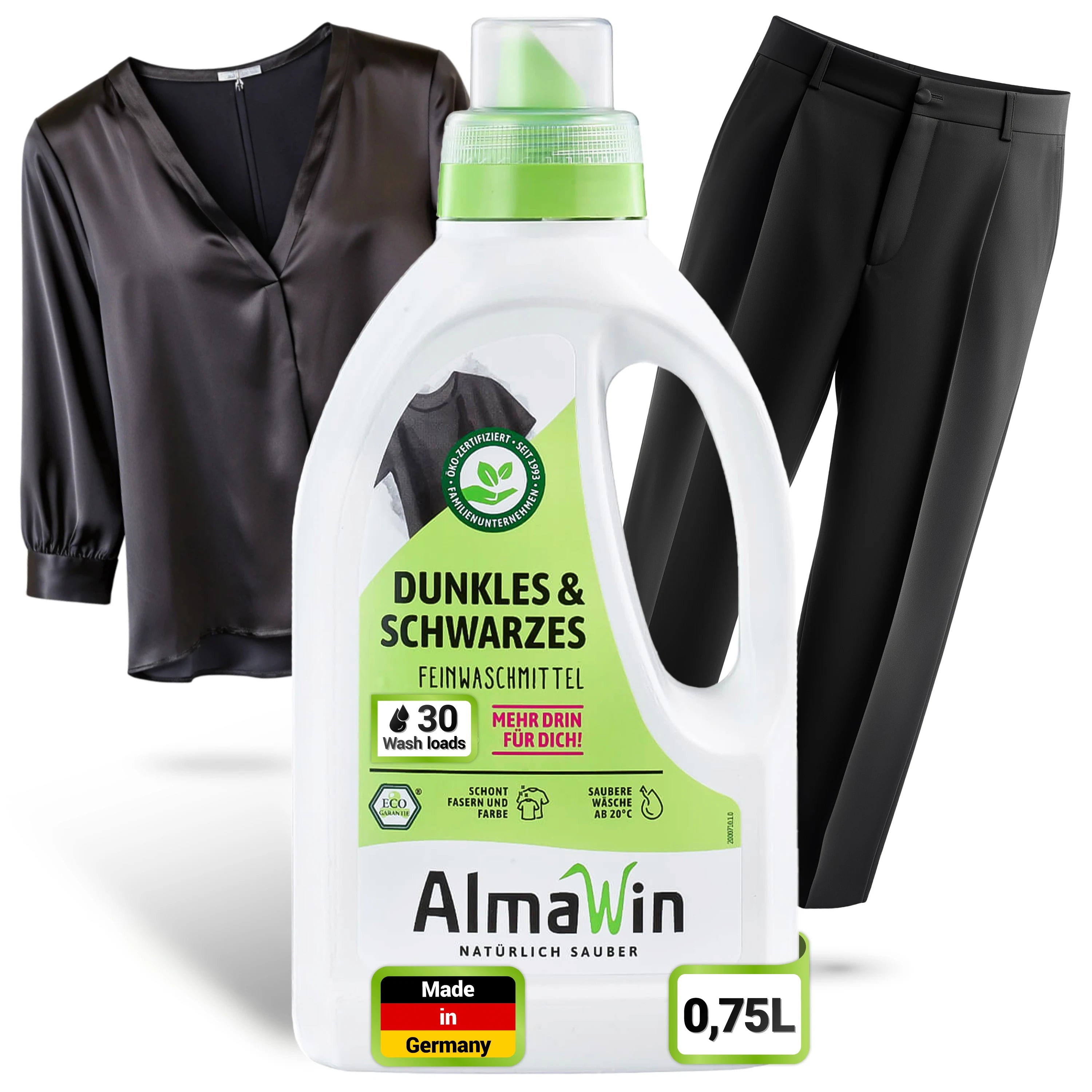 AlmaWin Export Dark & Black Liquid Laundry Detergent 750ml 25 Loads Verbena Scent Soap Nut Extract Organic