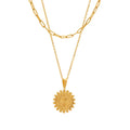 Hypoallergenic Stainless Steel Jewelry  Embossed Heart Sun Lace Double Layer Clavicle Chain 18K Gold Stainless Steel Necklace
