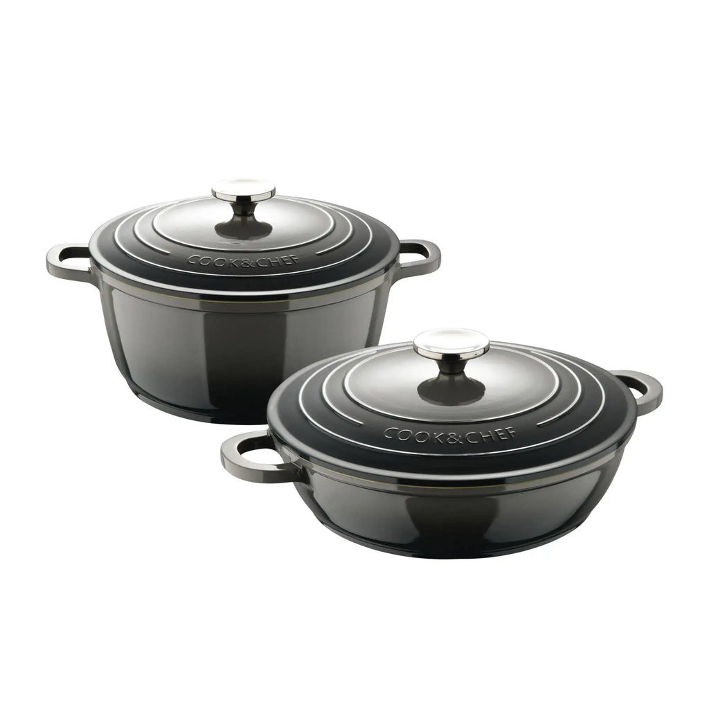 EXCALIBUR Bergner Cast Aluminum Cookware Set: 20cm - 2.4L Casserole and 24cm - 2.3L Low Casserole in Grey