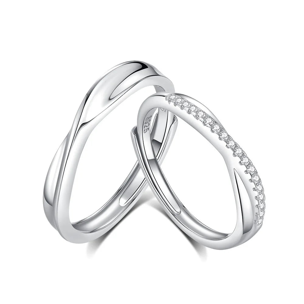 FDJZ-159 925 Sterling Silver Lines Twining Romantic Adjustable Couple Rings