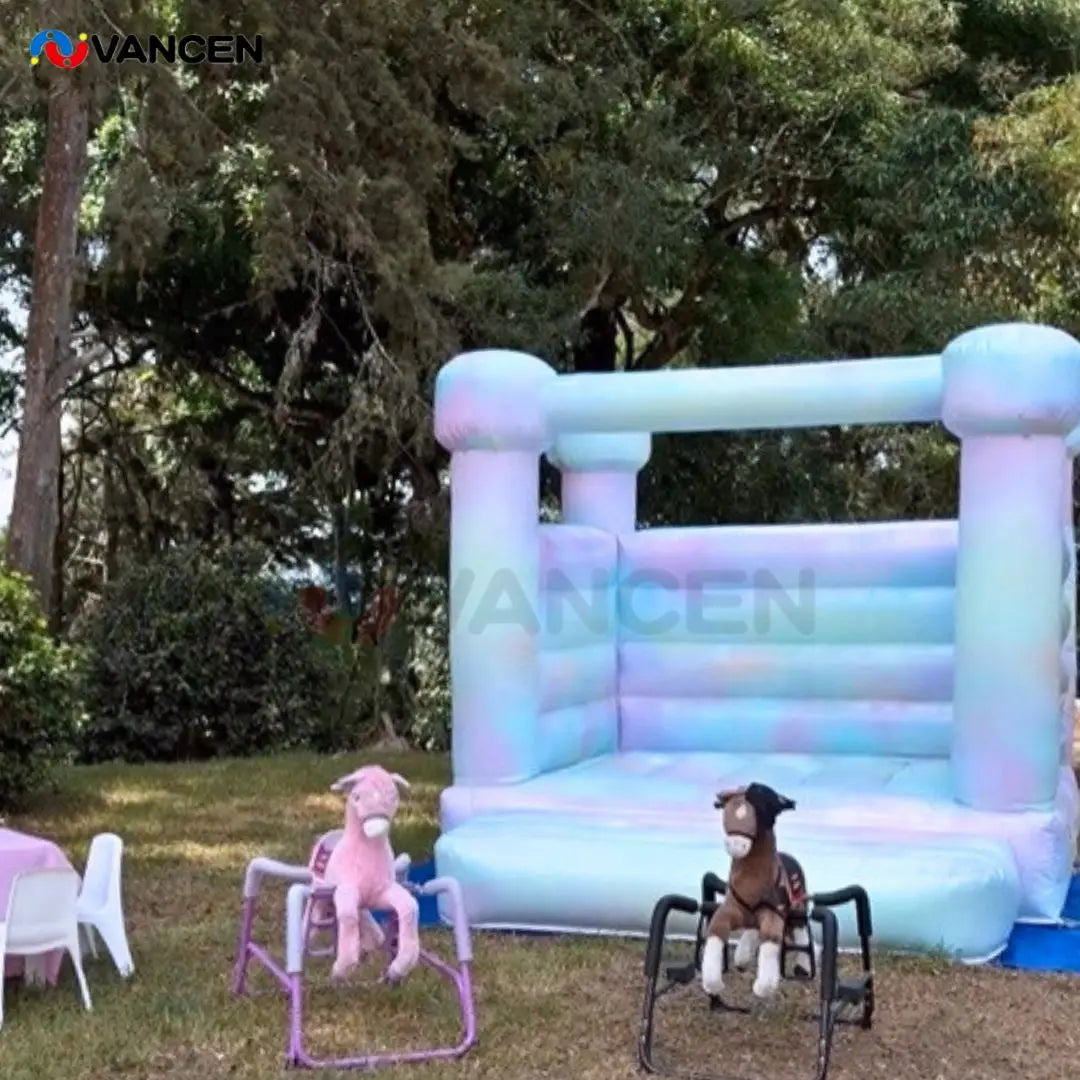 Mini Inflatable White Bounce House Kids Birthday Decorate Tie-dye Inflatable White Bouncy Castle/Moon Bounce House for Kid