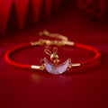Chinese Traditional Style Red String Gold Plated Cute Rabbit on Resin Moon Charm Bracelet Showing Good Fortune Wishes for Gift