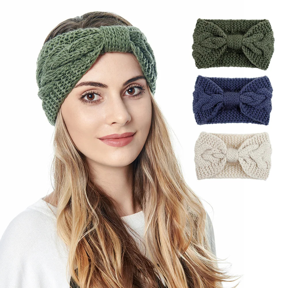 Wholesale Ladies Elastic Cashmere Headband Head Hoop Earmuffs Hairband Rhinestone Winter Warm Custom Women Wool Knit Headband