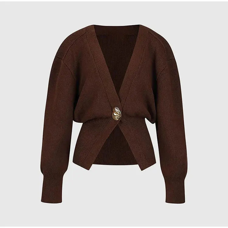 Cross-Border EU/US Best-Selling Women's Cardigan - Normcore Minimalist V-Neck Button Knitwear