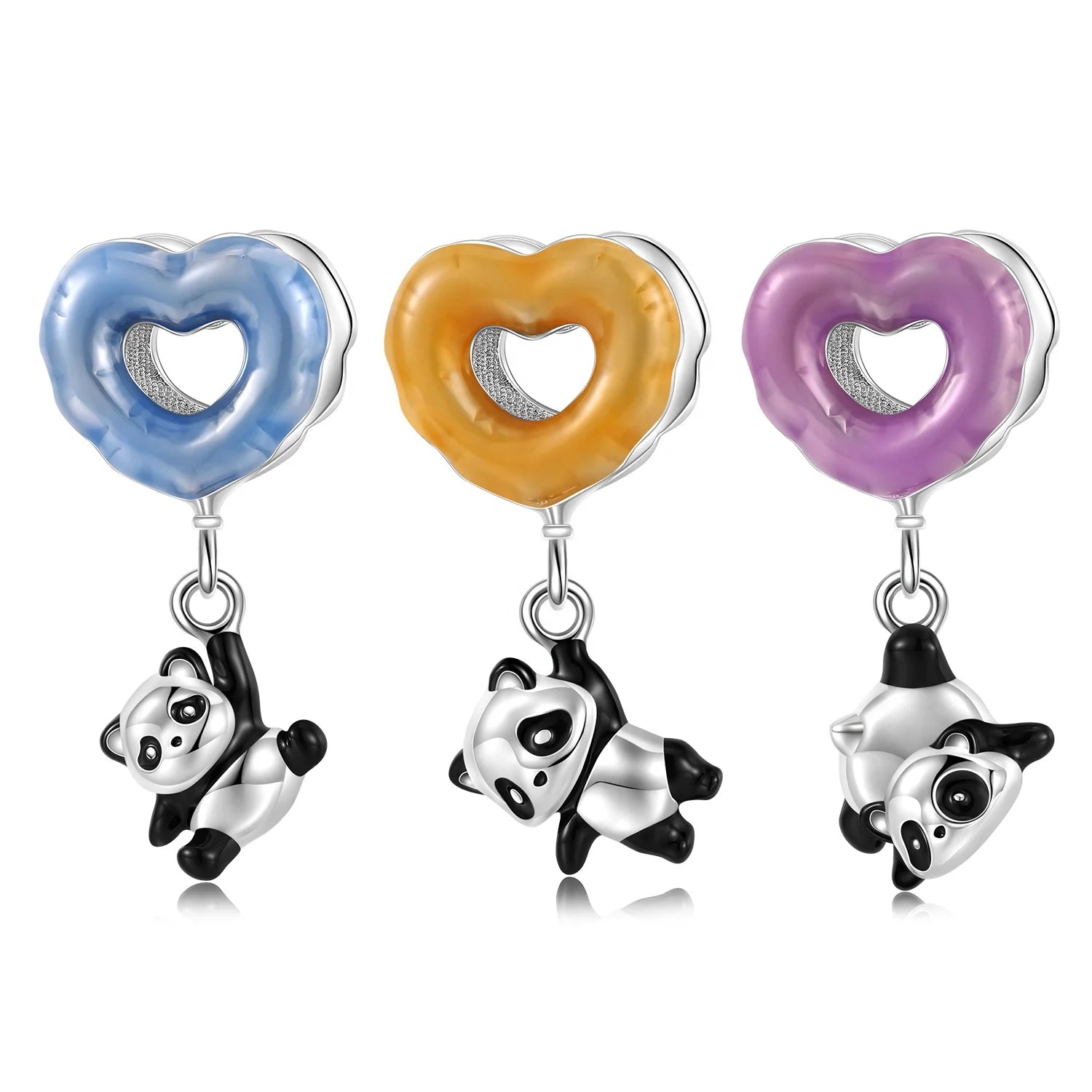 Heart-shaped Panda Charm Pendant Authentic 925 Sterling Silver Animal Beads Fit Original Snake Charm Bracelet Women Jewelry Fine