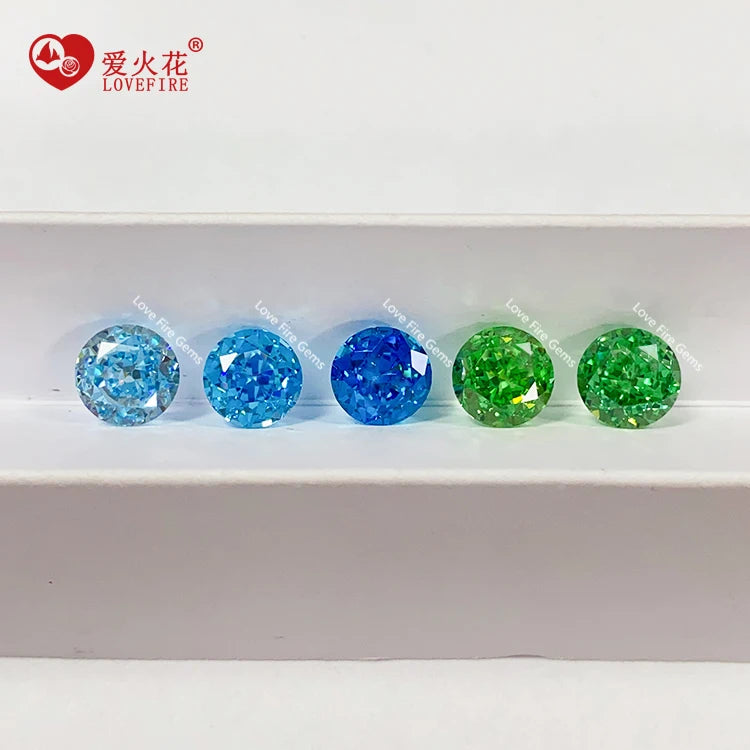 Wuzhou Crushed Ice Cut  Loose Cz Stone Round Shape Light Blue Grass Green Cubic Zirconia