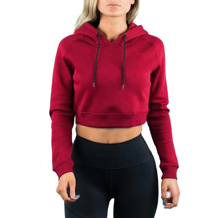 Custom Logo Wholesale Crop Tops Women Hoodie Screen Print Long Sleeve Blank Thick Winter Sports Gym Crop Zip up Hoodie Woman