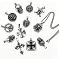 Vintage Stainless Steel Necklace Men Skull Cross Feather Pendant Waterproof Tarnish-Free Cool Punk Jewelry Sweater Chain MegaBDM