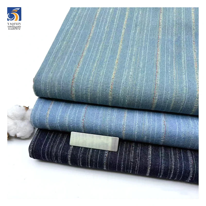 YX997 250g/m² 11oz 75% Cotton 25% Polyester Washed Denim Fabric Vintage-Style Jacquard Cotton Striped Denim Fabric for Pant MegaBDM