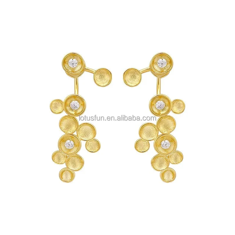 Lotus Fun Handmade 925 Sterling Silver 18k Gold Plated Cluster Irregular Zircon Drop Earrings for Women Fine Jewelry