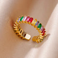 Fenyi Wholesale  Women Eternity Opening Adjustable New Fashion 18k Gold-plated Colorful Zircon Stainless Steel Wedding Ring