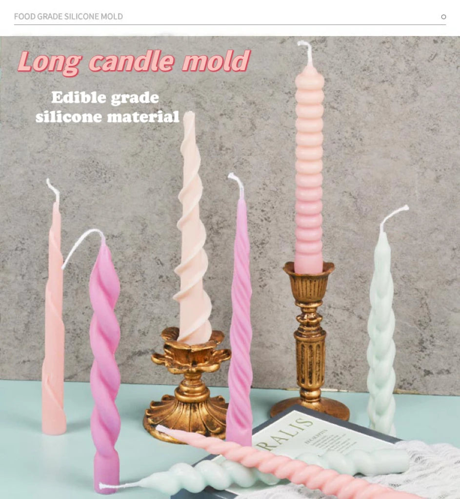 Long Twisted Silicone Candle 3D Pillar Candle Molds for Aromatherapy Candle Soap Wax Making Unique Rod Resin Molds Silicone