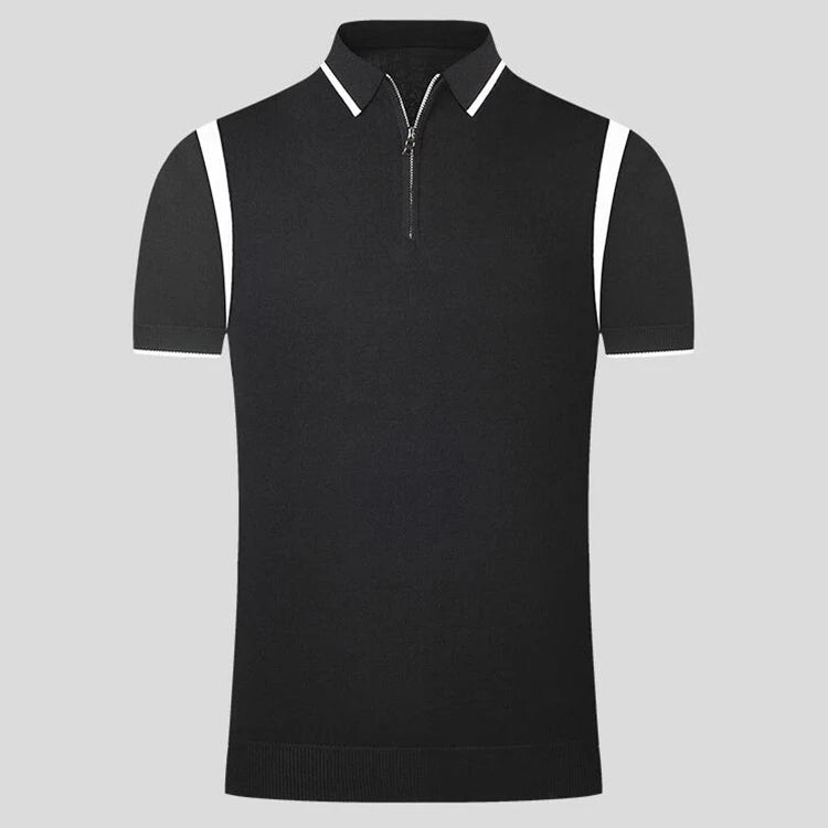 Custom Knitted Men's Zip up Polo Golf Shirt Turn-Down Collar Spring Summer Short Sleeve Sweater Shirt