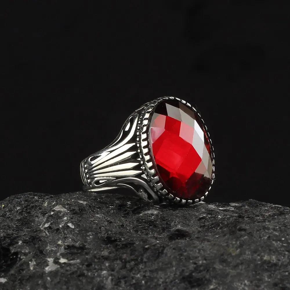 Turkish Style Vintage 925 Sterling Silver Men's Classic Bezel Set Geometric Ring Black Onyx Zircon Stone High Quality Wedding