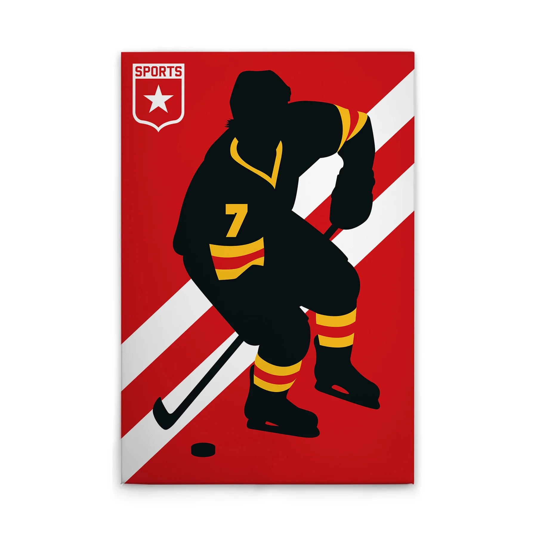 Made In Germany - Home Decor Canvas Picture Retro Ice Hockey Player - Wall Mural In Red And Yellow - Stretcher Frame Art